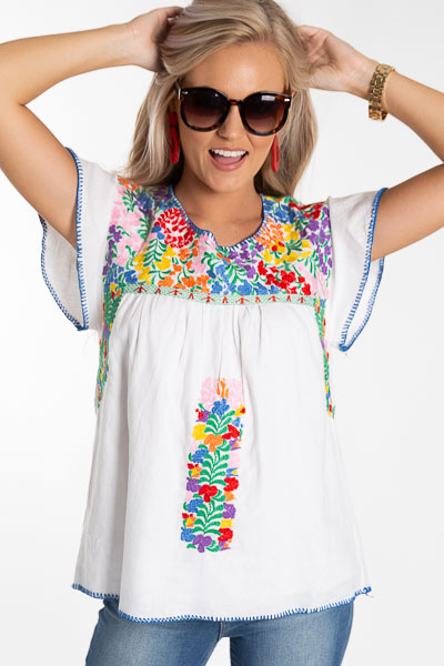 Andrea Embroidery Top, White