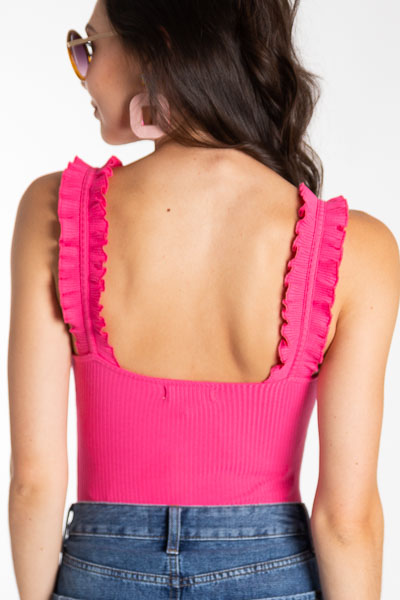 Ribbed Ruffle Bodysuit, Pink