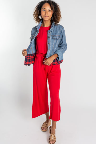 Basic Knit Jumpsuit, Red