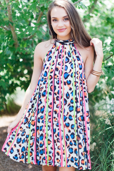 Pleated Rainbow Cheetah Dress