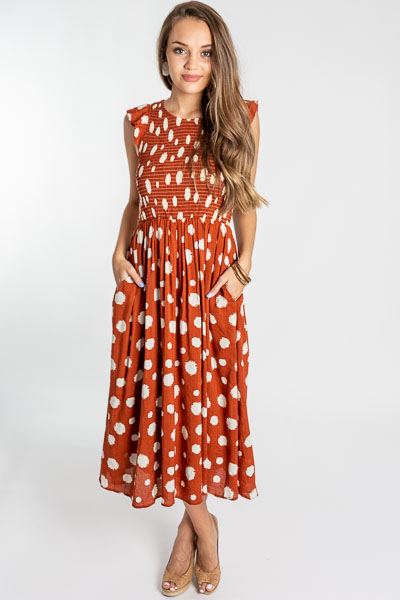 Rust Spots Smocked Maxi