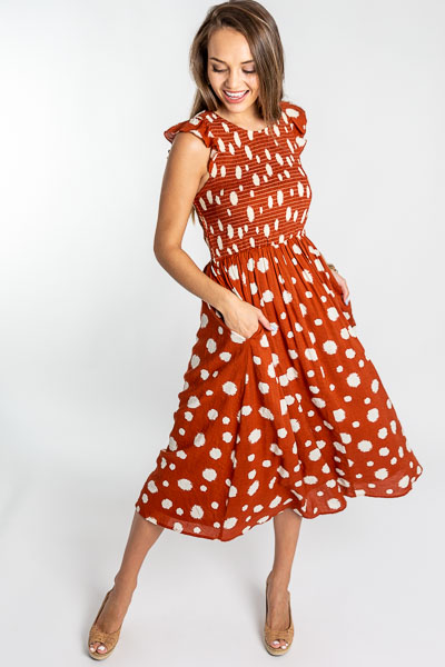 Rust Spots Smocked Maxi