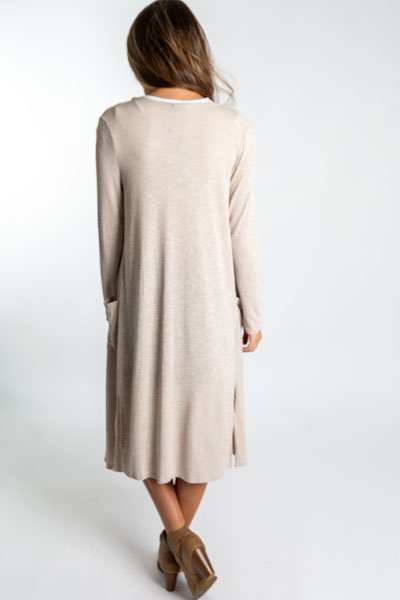 Long Sleeve Ribbed Duster, Taupe