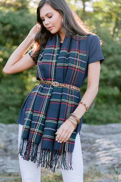 Tartan Plaid Wrap, Navy