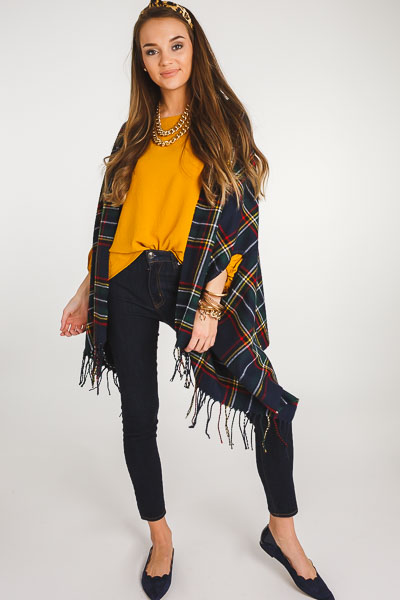 Tartan Plaid Wrap, Navy