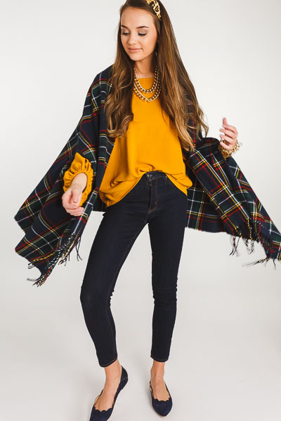 Tartan Plaid Wrap, Navy