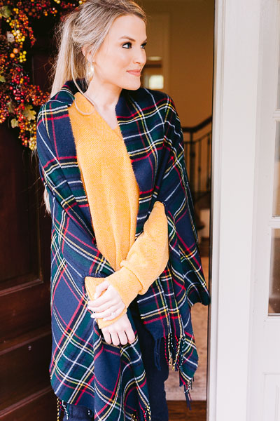 Tartan Plaid Wrap, Navy