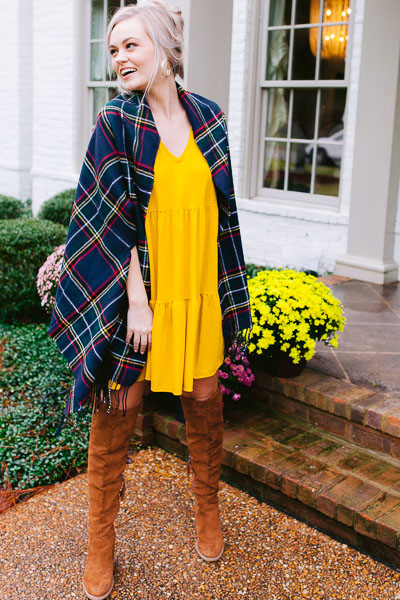 Tartan Plaid Wrap, Navy