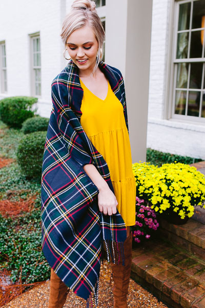 Tartan Plaid Wrap, Navy