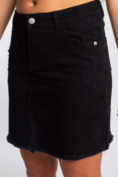Moto Denim Skirt, Black