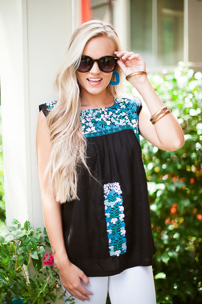Jaclyn Embroidered Top, Black