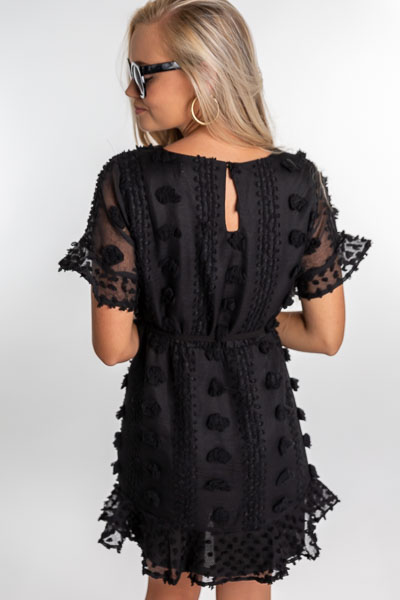 Puffed Belted Dress, Black