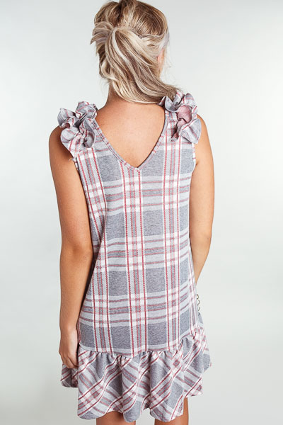 Ruffle Shoulder Knit Dress, Plaid