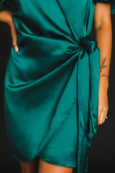 Silk Wrap Dress, Emerald
