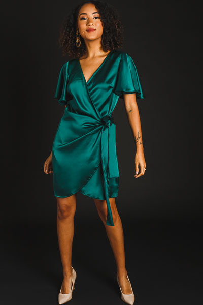 Silk Wrap Dress, Emerald