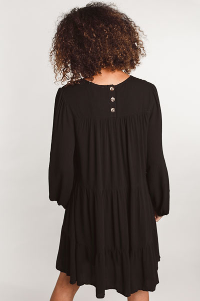 Woven Tiered Dress, Black