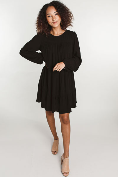 Woven Tiered Dress, Black