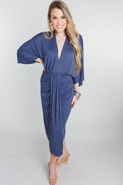 Kimono Sleeve Midi, Slate Blue