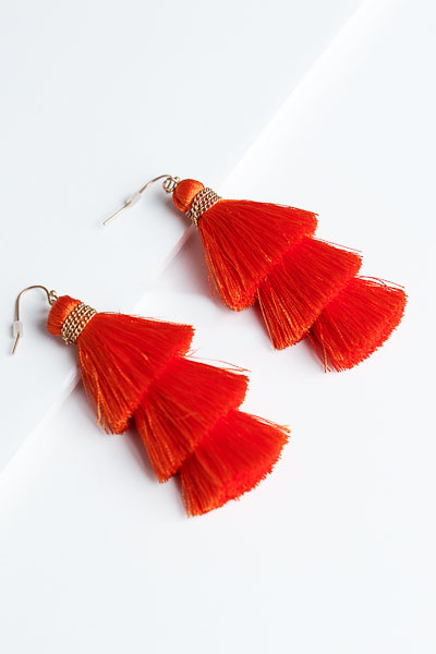 Burning Orange Tassel Earrings