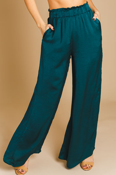 Silky Wide Leg Pants, Green
