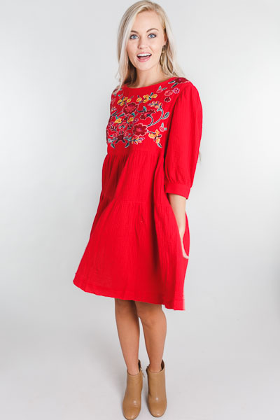 Go For Gauze Dress, Red