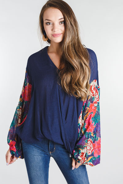 Floral Sleeve Wrap Top
