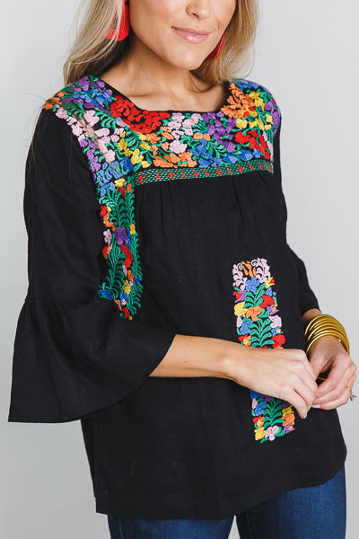 Bianca Embroidered Top, Black