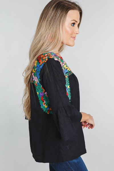 Bianca Embroidered Top, Black