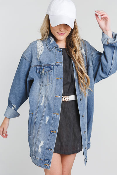 Long Distressed Denim Jacket