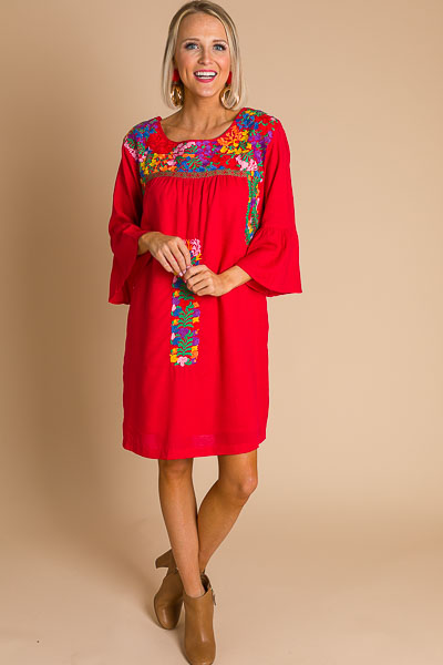 Catherine Embroidered Dress, Red