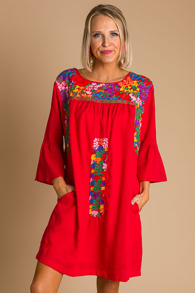 Catherine Embroidered Dress, Red