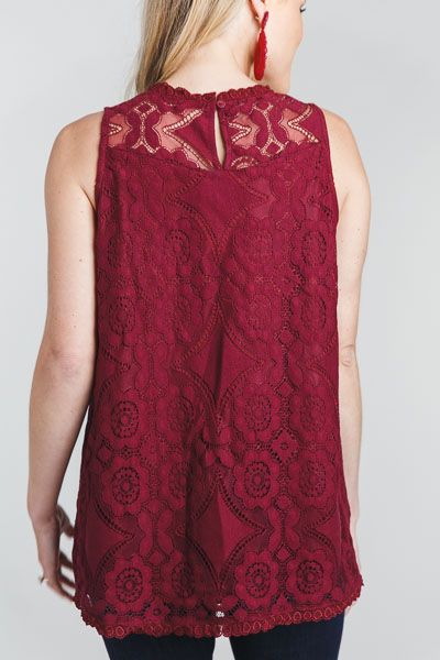 Laced in Pleats Top, Burgundy