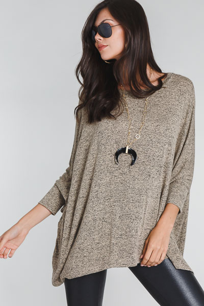 Marbled Boxy Tunic, Taupe