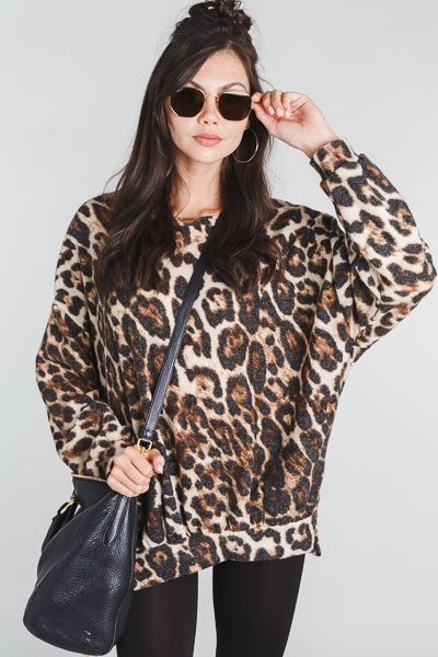 Brushed Knit Leopard Pullover