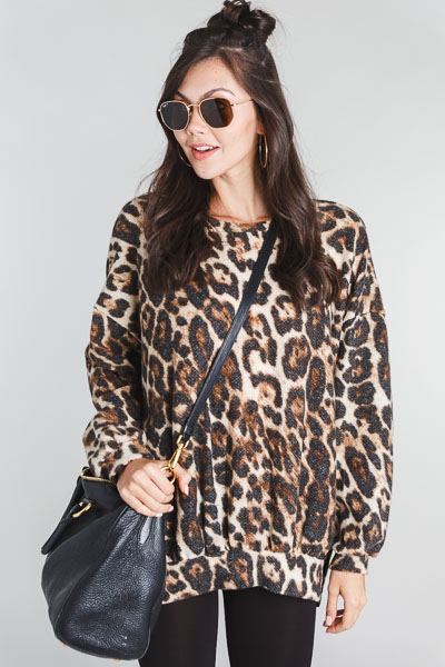 Brushed Knit Leopard Pullover