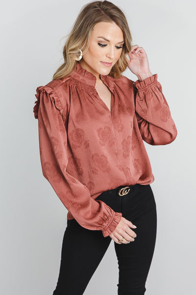 Fall Floral Blouse, Rust