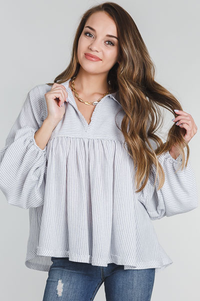 Carter Babydoll Top, Pinstripe