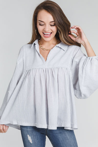 Carter Babydoll Top, Pinstripe