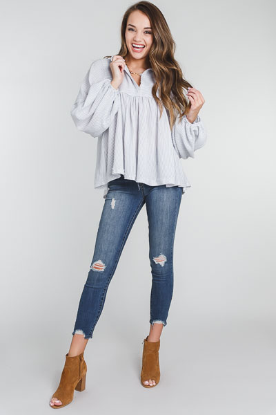 Carter Babydoll Top, Pinstripe