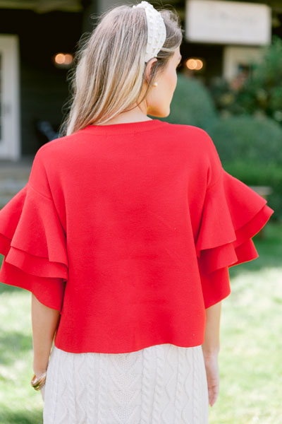 Ruffled Red Crop Sweater