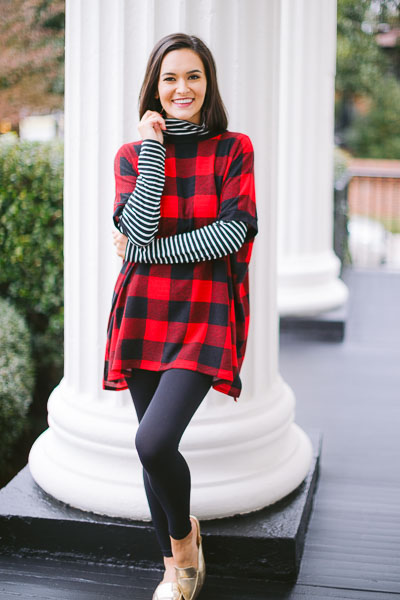 Short Sleeve Check Tunic, Red