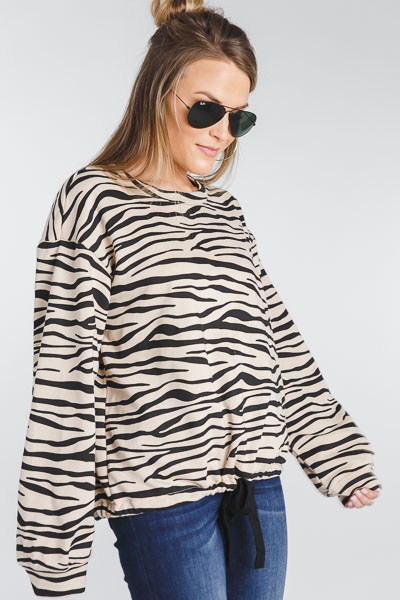Drawstring Zebra Sweatshirt