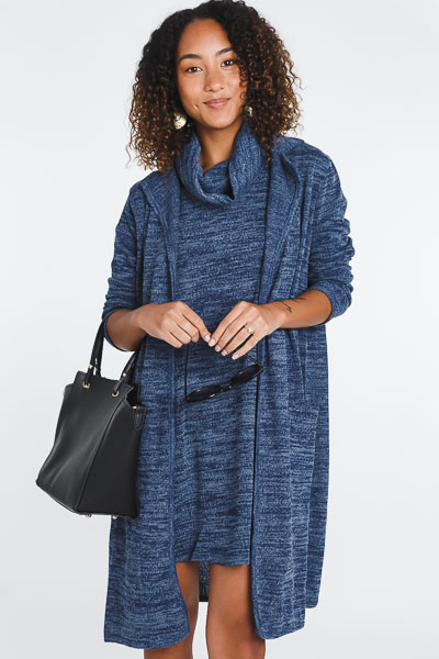 Cowl Sweater Dress, Blue