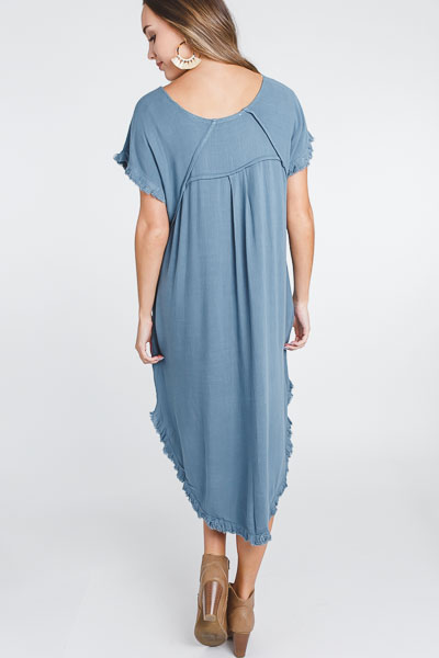 Lucy Linen Dress, Dusty Blue