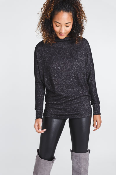 Brushed Cowl Sweater, Black