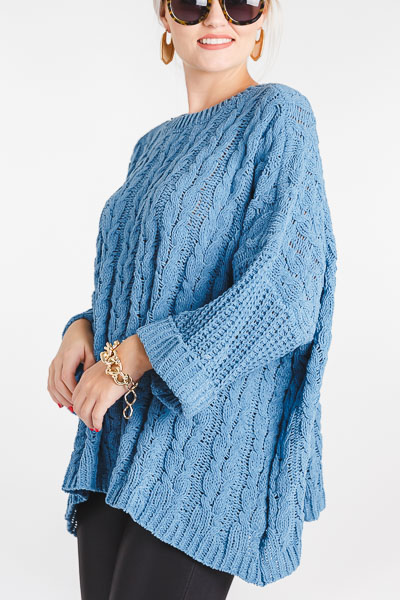 Cuffed Chenille Sweater, Dusty Blue