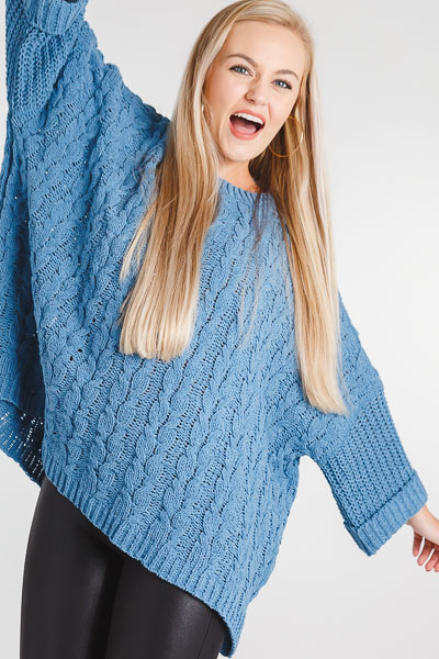 Cuffed Chenille Sweater, Dusty Blue