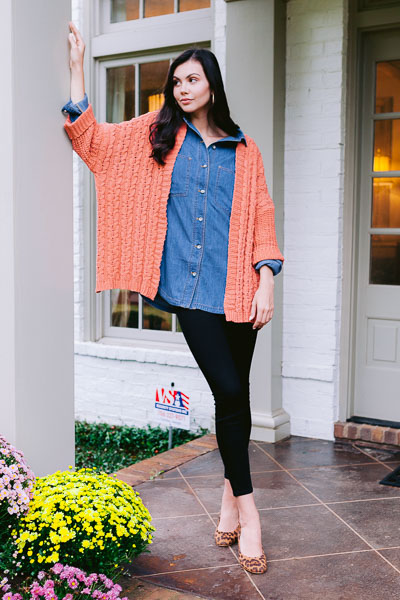 Cuffed Cable Knit Cardi, Clay