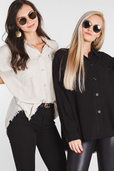 Frayed Button Down, Black
