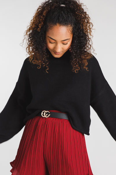 Cropped Wide Sleeve Sweater, Black